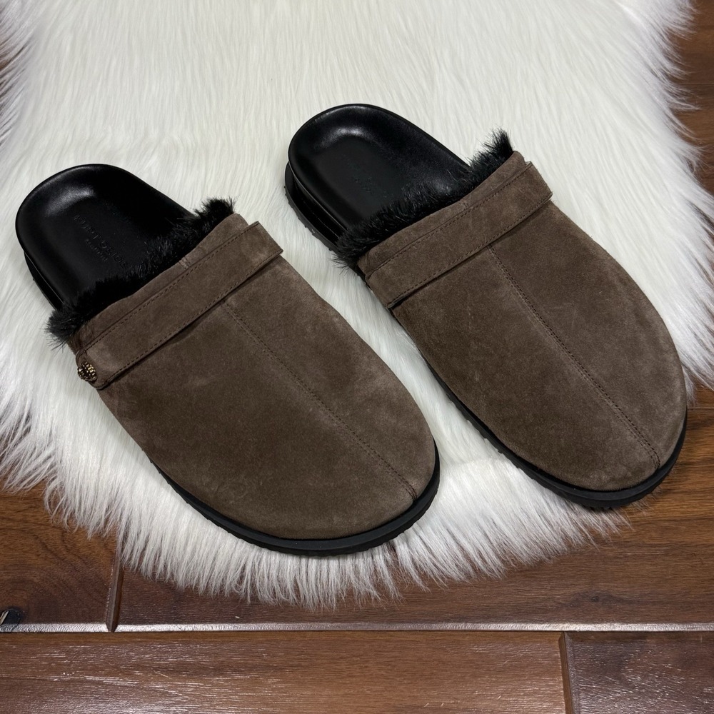 NEW Kurt Geiger Hatton Mule Slides Brown‎ Suede Size 44.5 / US 10.5 Fur Lined